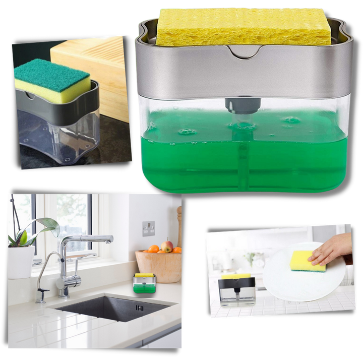 Oppvaskmiddeldispenser med svampholder