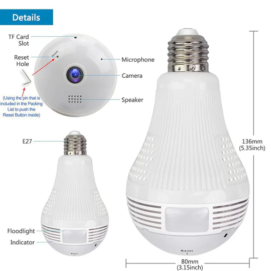 Skanto | 1080P Lys Kamera Panorama Pære Wifi Smart Led Pære Lys Kamera
