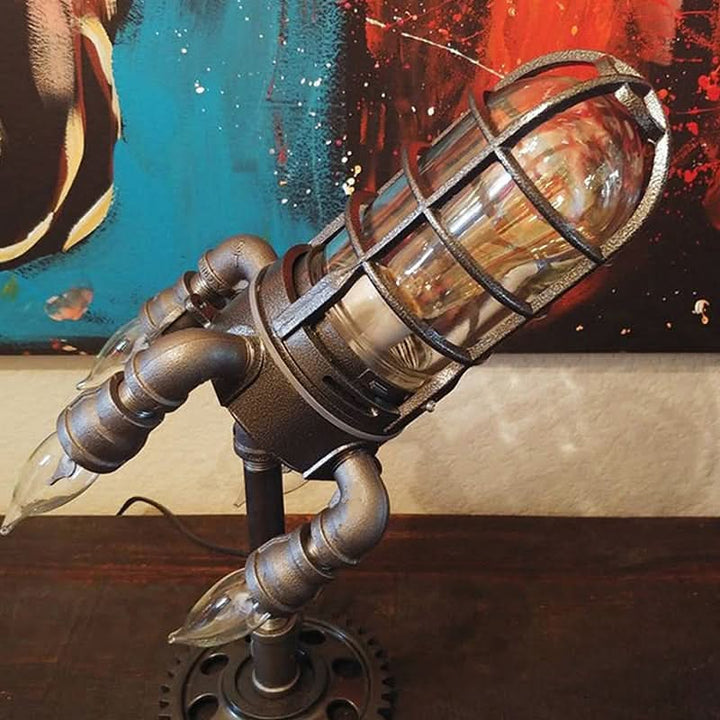 Skanto | Steampunk Rakett Bordlampe med Flamme Lys