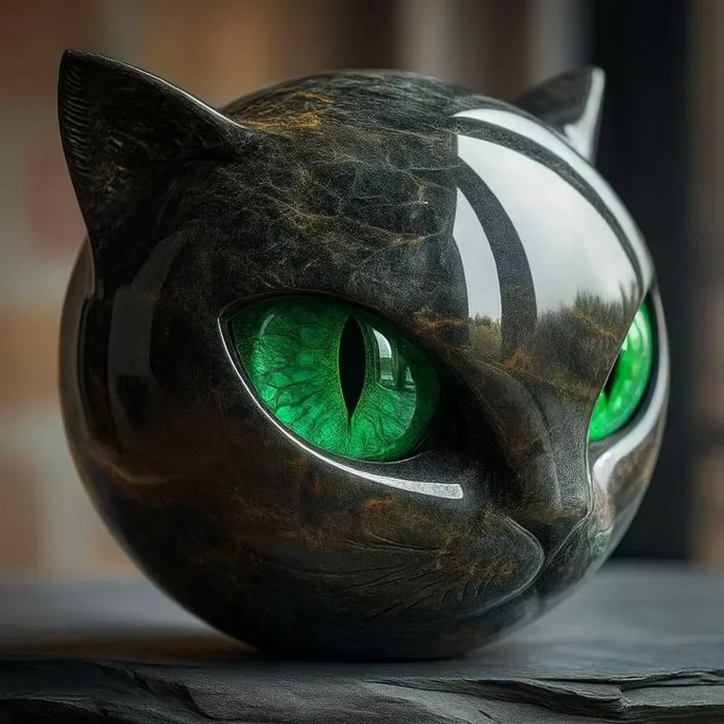 Skanto | NoirCat Skulptur – Svart Katthode med Hypnotiske Øyne