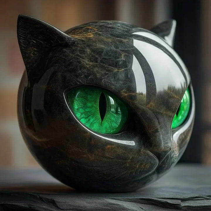 Skanto | NoirCat Skulptur – Svart Katthode med Hypnotiske Øyne