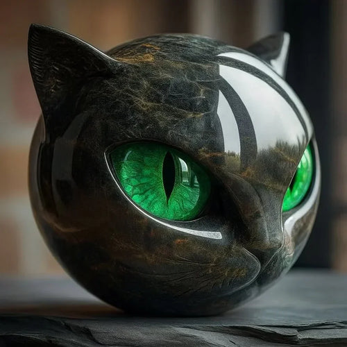 Skanto | NoirCat Skulptur – Svart Katthode med Hypnotiske Øyne