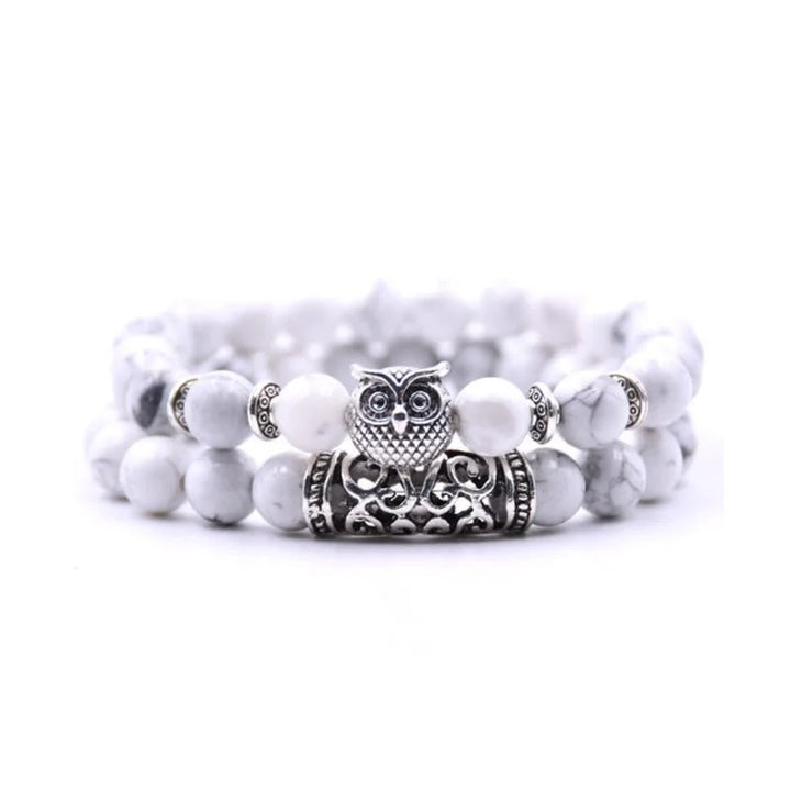 Skanto | Ugle Charm Naturlig Stein Armbånd