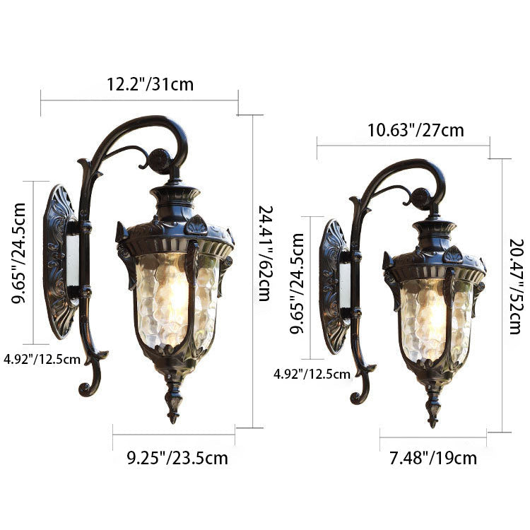 Tradisjonell europeisk sylinderlanterne aluminium glass 1-lys utendørs veggmontert lampe for utendørs patio | Skanto