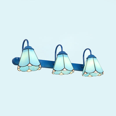 Konisk Vanity Lysarmatur Tiffany Hvit/Blå Glass 3 Hoder Veggmontert Lys for Bad | Skanto