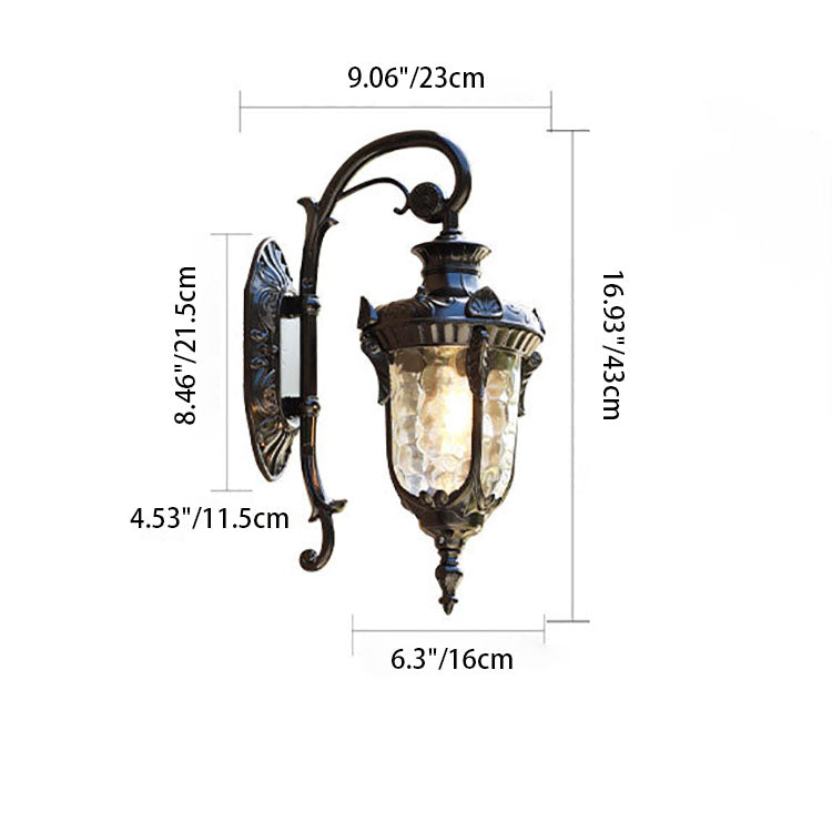 Tradisjonell europeisk sylinderlanterne aluminium glass 1-lys utendørs veggmontert lampe for utendørs patio | Skanto