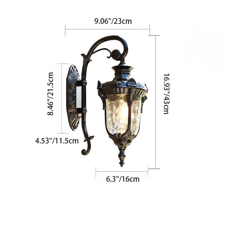 Tradisjonell europeisk sylinderlanterne aluminium glass 1-lys utendørs veggmontert lampe for utendørs patio | Skanto