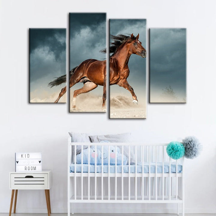 4 Piece Brown Horse in Desert - Canvas Wall Art Painting | Skanto