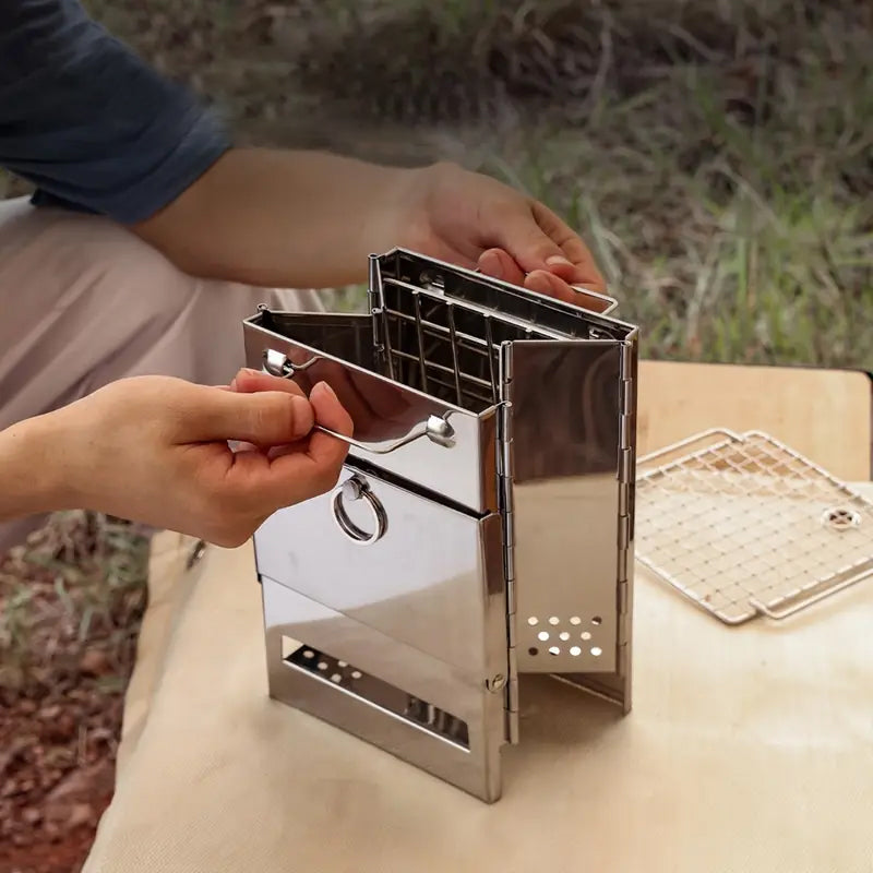 Skanto | Utendørs sammenleggbart vedovn mini rustfritt stål grill camping piknik