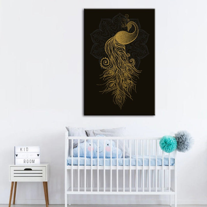 Abstract Golden Mandala Påfugl - Lærret Vegkunst Maleri | Skanto