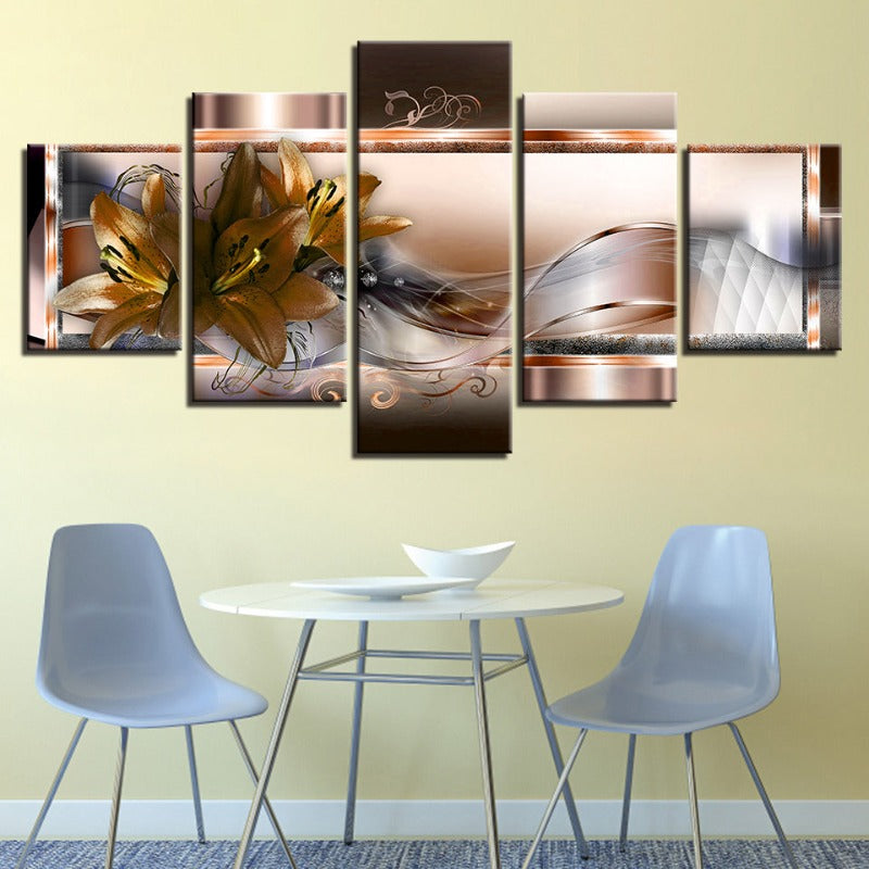 5 stk Golden Flower - lerret veggkunst maleri | Skanto