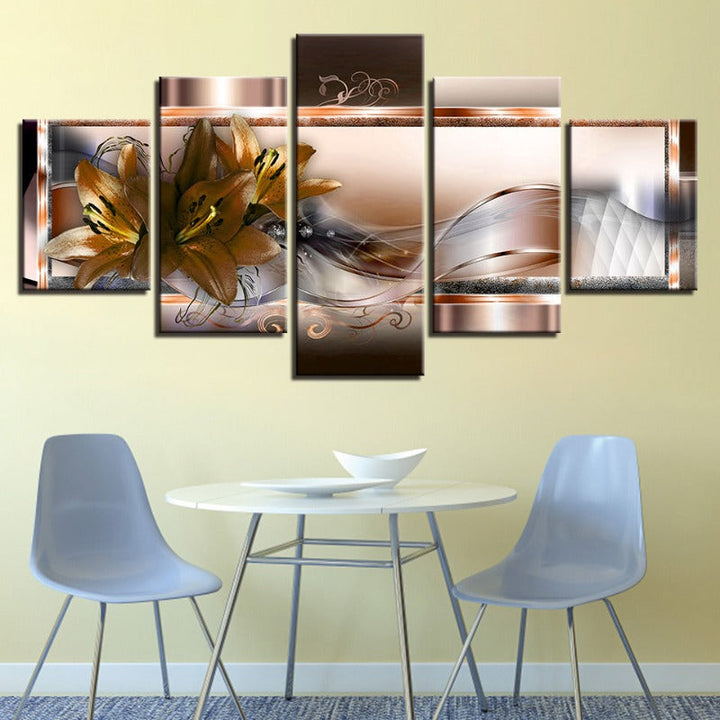 5 stk Golden Flower - lerret veggkunst maleri | Skanto