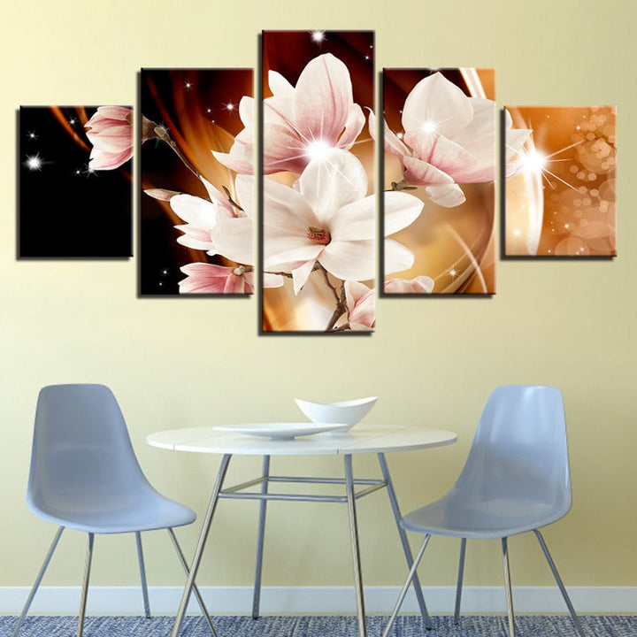 5 stk Oransje bakgrunn Hvit blomst - lerret veggkunst maleri | Skanto