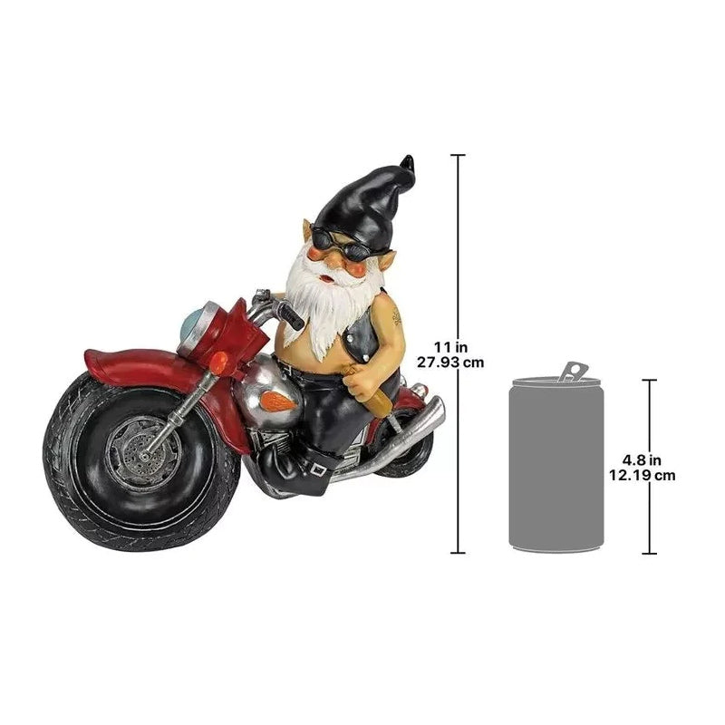 Biker Gnome Statue Mini Hagedekorasjon | Skanto