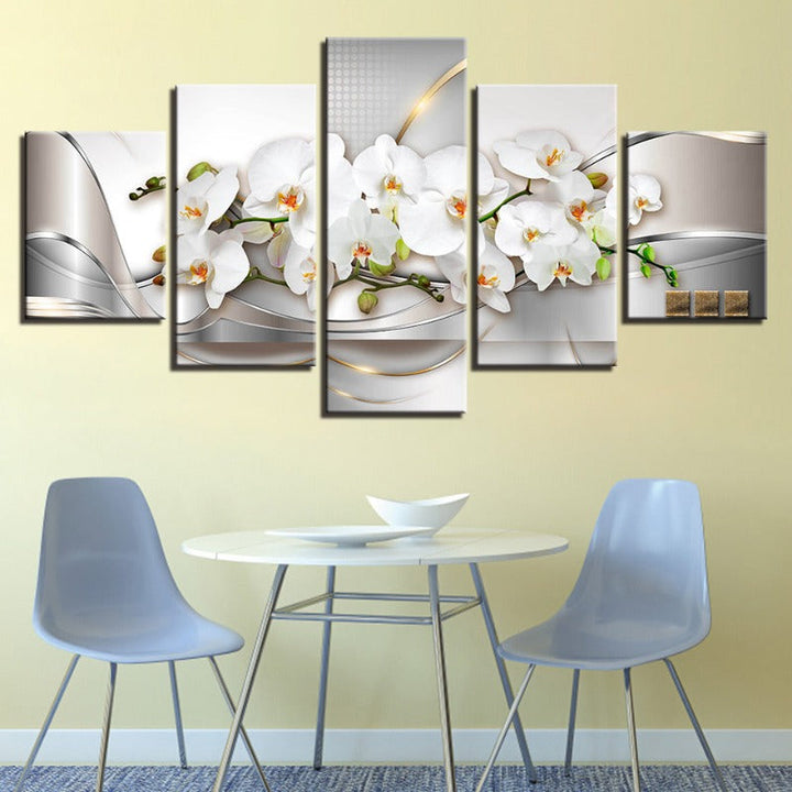 5-delt Golden Hue Hvit Blomster - Lerretsveggkunst Maleri | Skanto