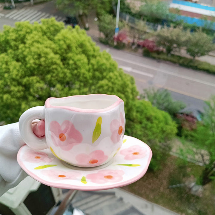 Håndmalt kreativ kaffekopp, keramisk tekopp og fatsett | Skanto