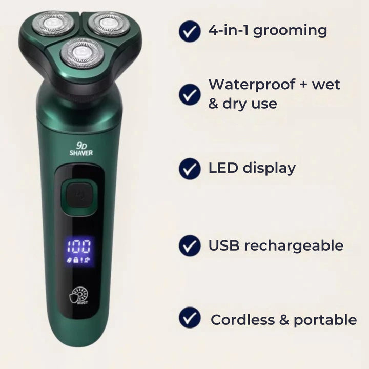 4-i-1 Grooming – Vanntett – LED-skjerm – USB-oppladbar – Fuktig og tørr barbering Skanto