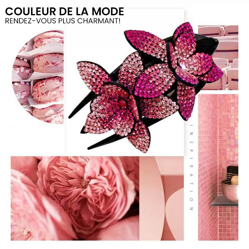 Double Flower Rhinestone Hair Pin | Skanto