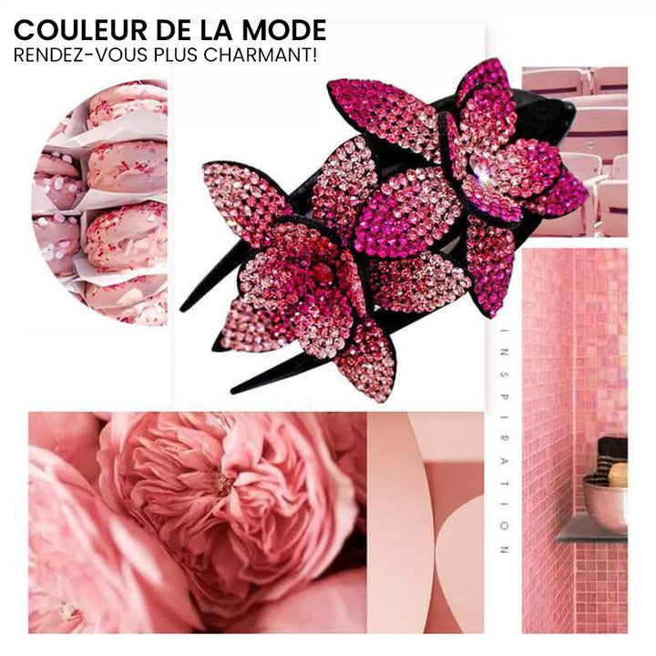 Double Flower Rhinestone Hair Pin | Skanto