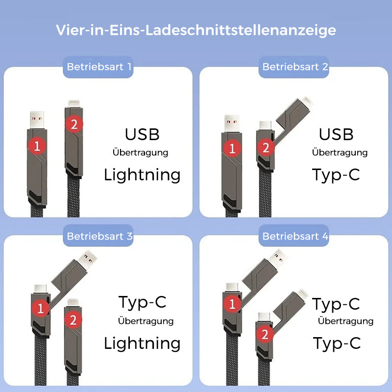 Skanto | 4-i-1 flettet anti-floke ladekabel