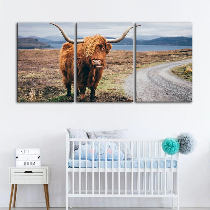Vakre Brune Ku-Canvas Veggkunst Maleri 3 Stykker | Skanto