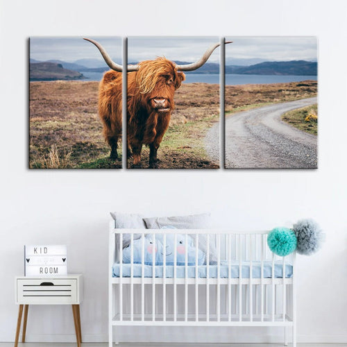 Vakre Brune Ku-Canvas Veggkunst Maleri 3 Stykker | Skanto