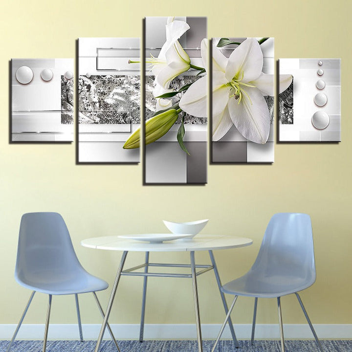 5 Styk Hvite Tulipanblomster - Lerret Veggkunst Maleri | Skanto