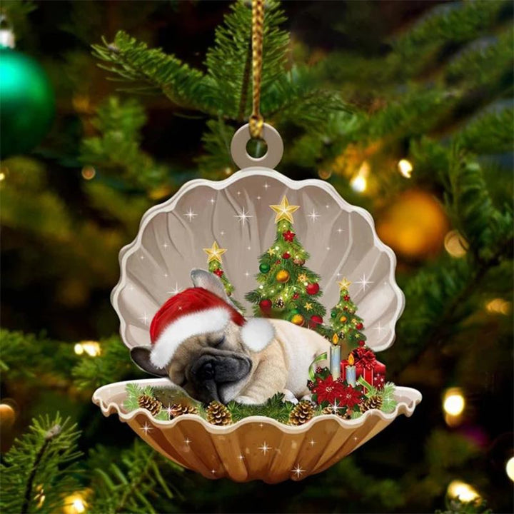 Skanto | Fransk Bulldog - Sovende Perle i Jule Dobbel Ornament