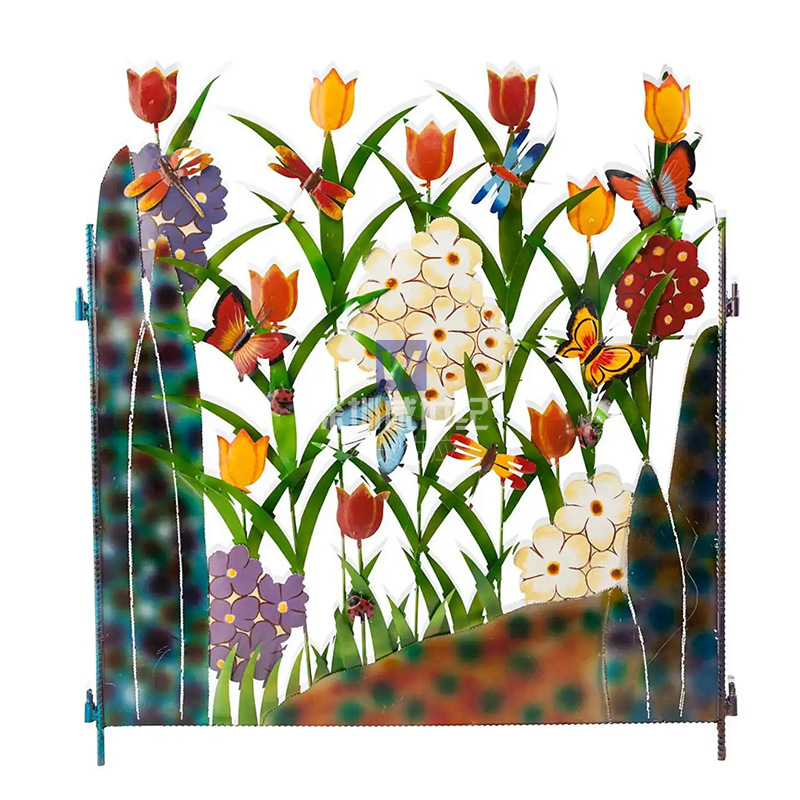 Skanto | Fargerik Hagegjerde Dekorasjon med Blomster og Sommerfugler – Metallgjerde for Hage og Terrasse