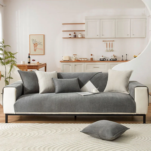 Skanto | Bølget Sjekk Chenille Stoff Møbelbeskytter Sofa trekk