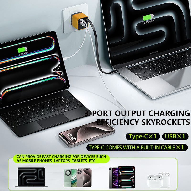 Skanto | 3 i 1 GaN-lader, skalerbar 80W MAX hurtiglader modul med Type-C-kabel og 2 USB-porter