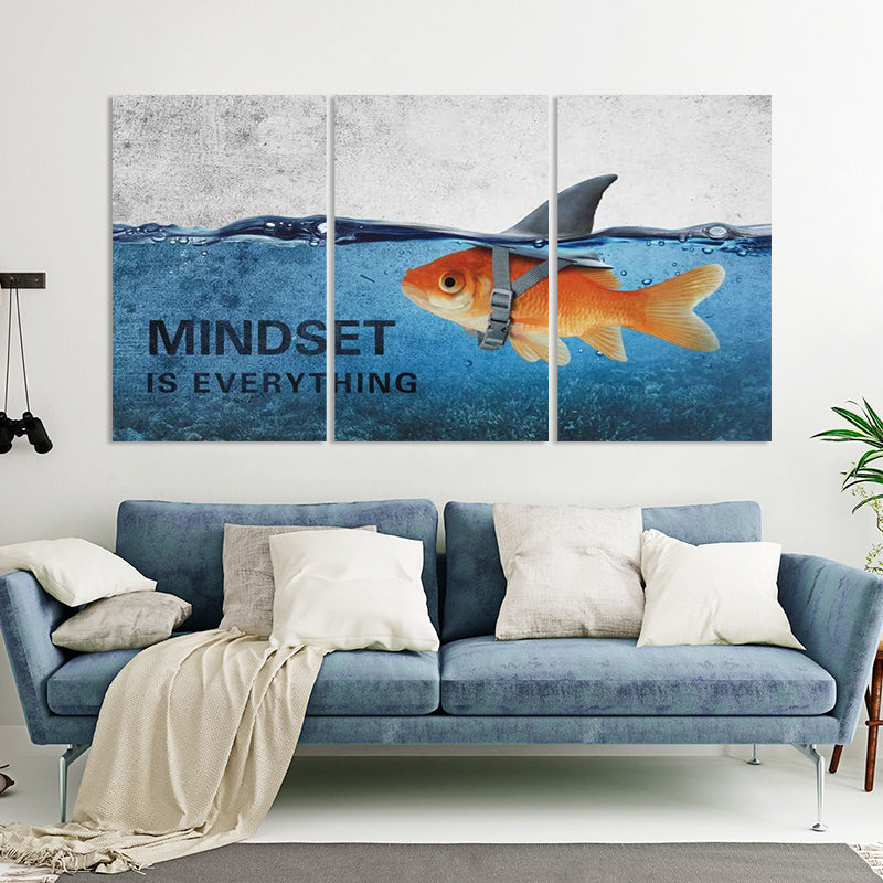 3Pc Abstract Blue Goldfish Shark Posters Canvas Painting | Skanto