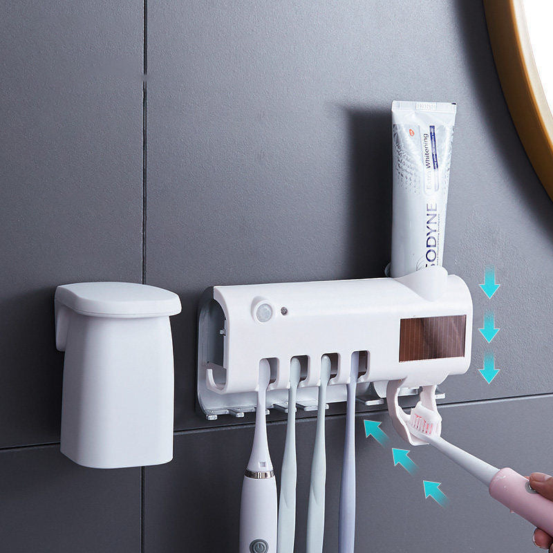 Skanto | Smart UV Lys Sterilisator Tannbørsteholder, Veggmontert Tannkremdispenser