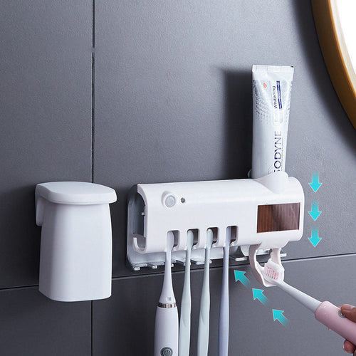 Skanto | Smart UV Lys Sterilisator Tannbørsteholder, Veggmontert Tannkremdispenser