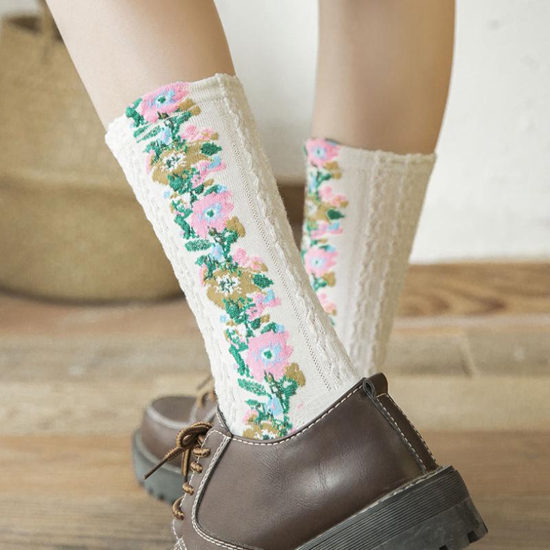 Skanto | Vintage sokker med blomsterbroderi (5 par)