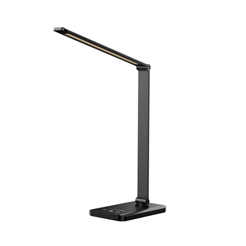 Skanto | LED skrivebordslampe med USB-ladeport, dimbar øyevennlig leselampe for hjemmet, med 5 lysstyrkenivåer & 3 lysmoduser, berøringskontroll, autotimer (Svart)