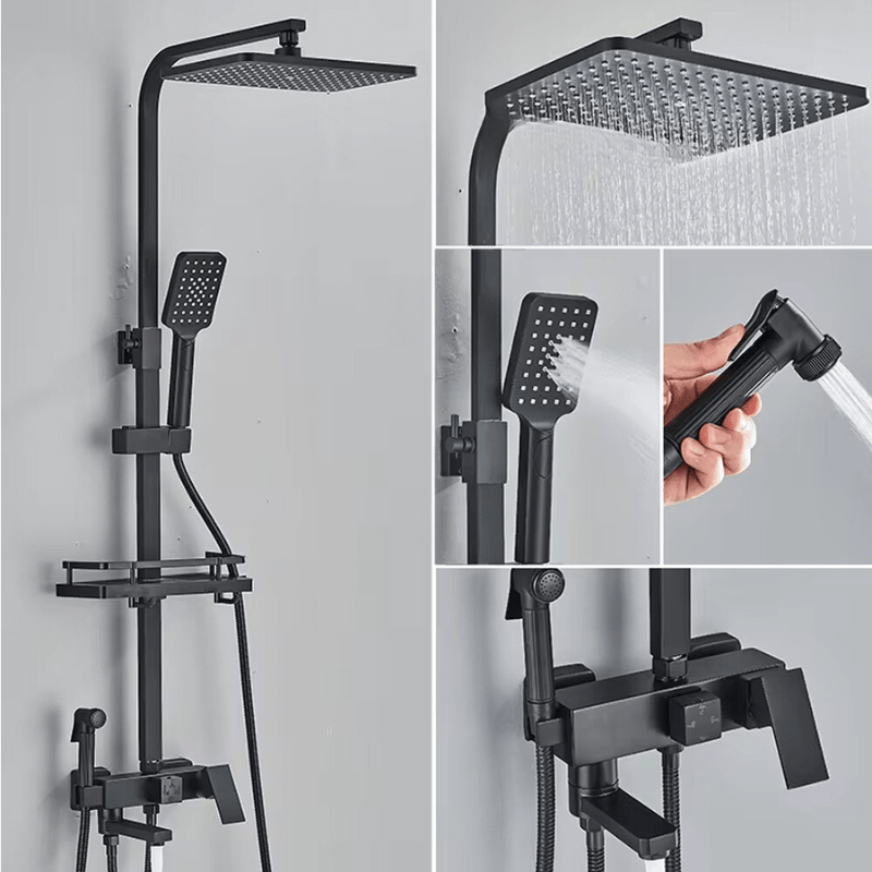 Skanto | RainFlow Luxe Regn Dusjsett – justerbar messinglyd dusjarmatur med 4 funksjoner
