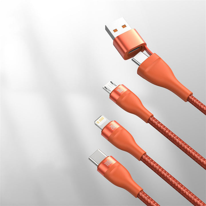 Skanto | 2-til-3 Hurtigladerkabel (1,2m), med dobbelt inngang og trippelt utgang, 100W strøm, kompatibel med PD 20W/QC 18W
