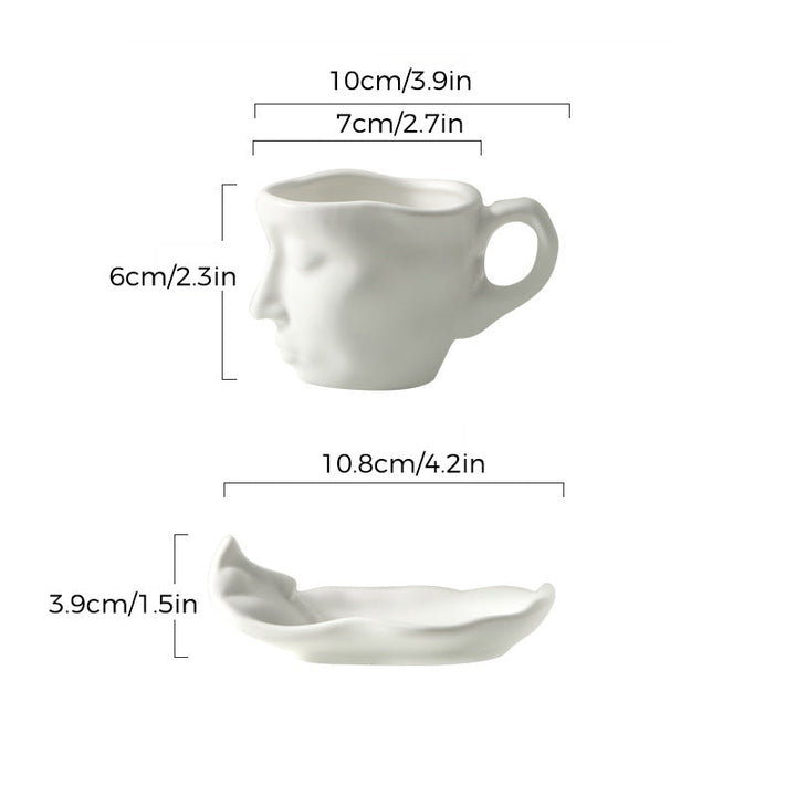 Metall Berørende Ansikt Kreativ Keramikk Kyss Kaffe Kopp, Kunstnerisk Stemning Mugge & Underkop Sett | Skanto