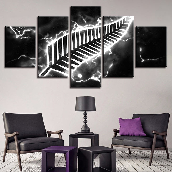 Svarte Thunder Feather 5 stk - Lerret Veggkunst Maleri | Skanto