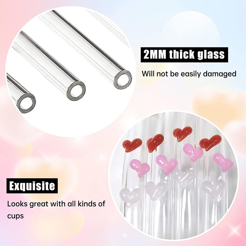 6 PCS Gjenbrukbare Farget Glass Strå med Rengjøringsbørste | Skanto
