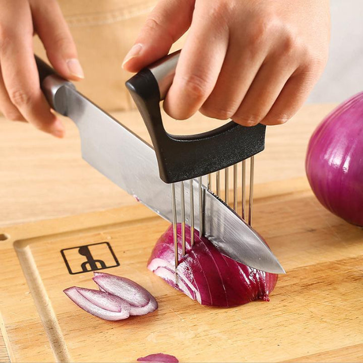 Rustfritt Stål Løk Cutter Holder, Mat Skjærer Assistent Tomat Skjærer Holder | Skanto