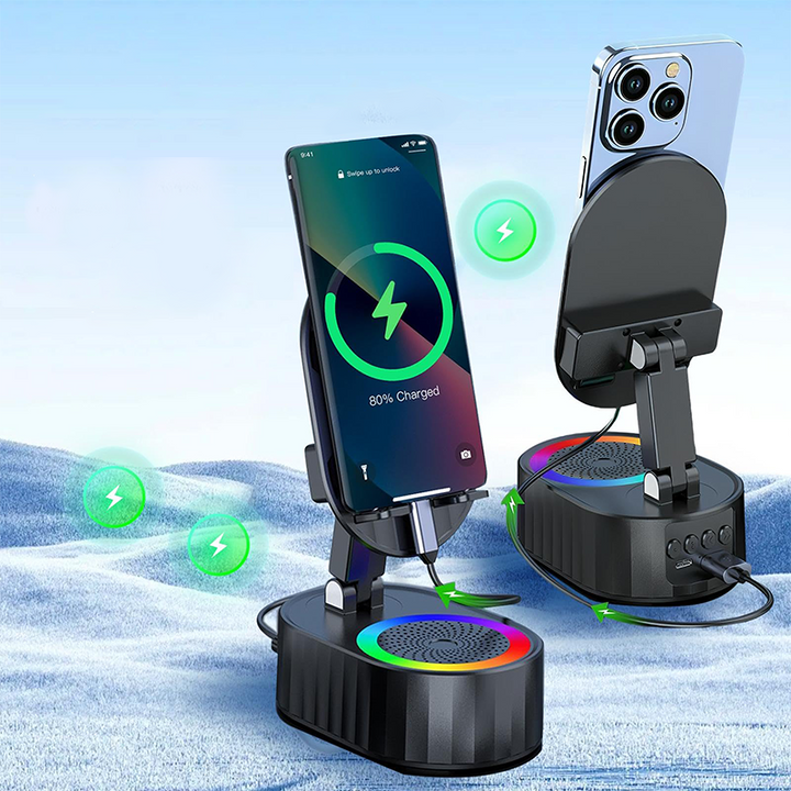 Skanto | 360° Justerbar Telefonsupport med Innebygd Bluetooth Høyttaler