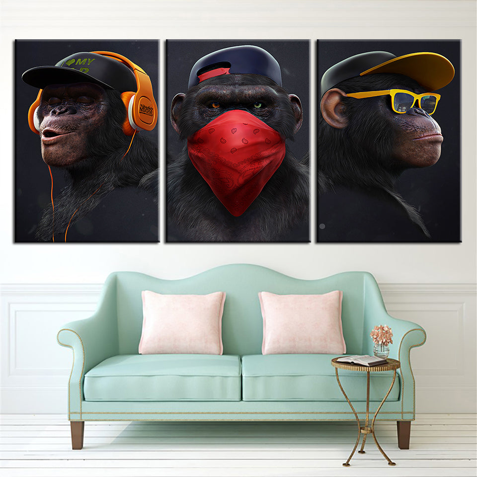 Monkey Crew 3 deler - Lerret veggkunst maleri