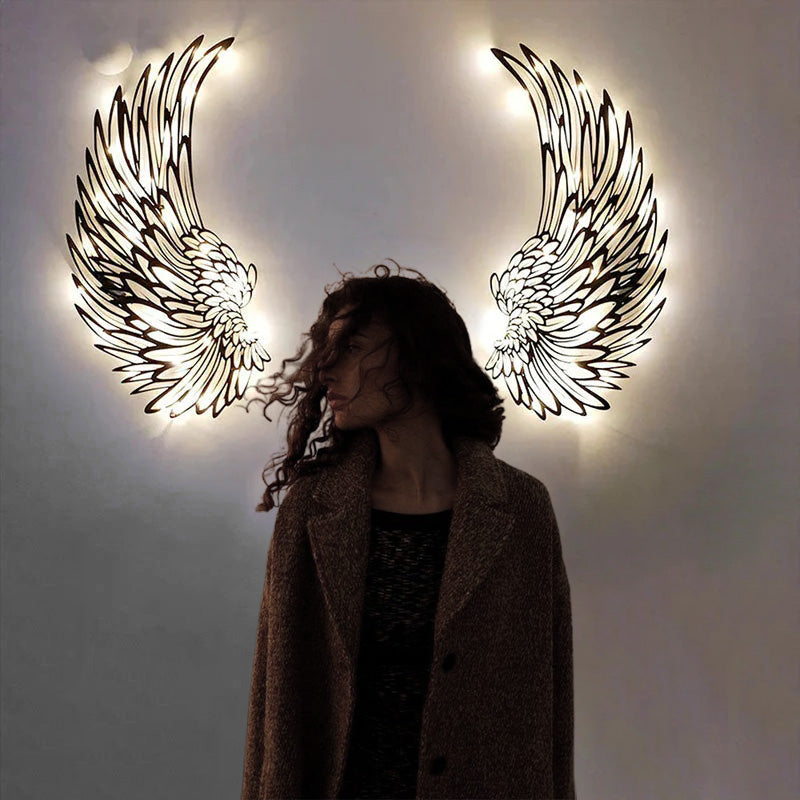Skanto | 🌟🌟Veggerkunst i metall med englevinger og LED-lamper