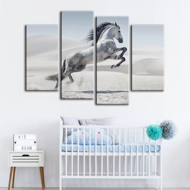4-delte Springende Hvite Hest - Canvas Veggkunst Maleri | Skanto
