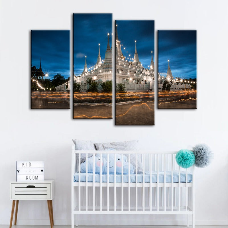 4-Piece Beautiful Temple Night - Canvas Wall Art Painting | Skanto
