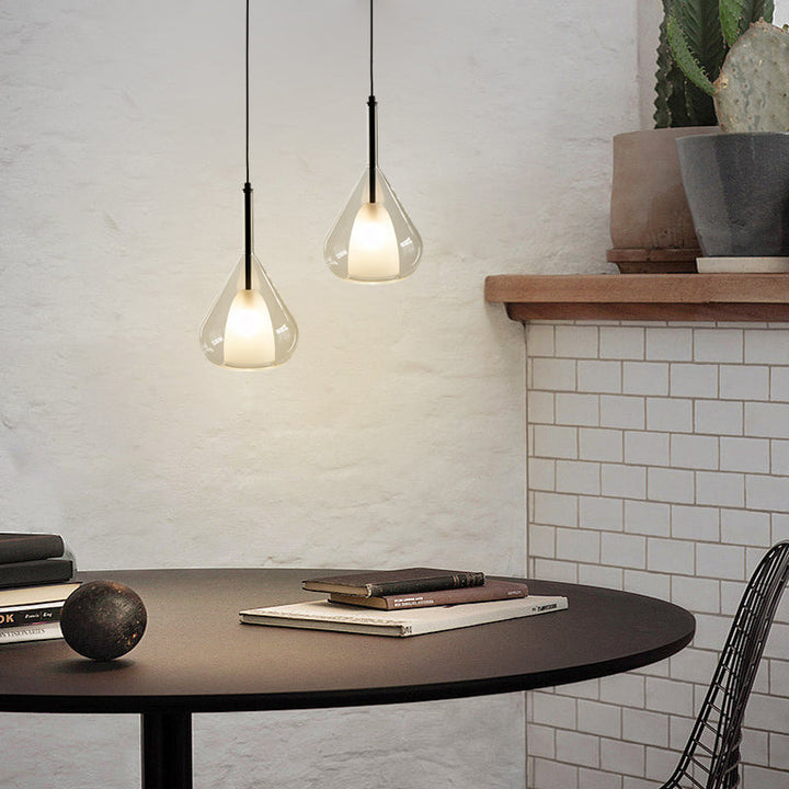 Industriell pendellampe med dobbelt glass og regndropedesign - Liten hengelampe for spisestue og kjøkken, moderne minimalistisk design | Skanto