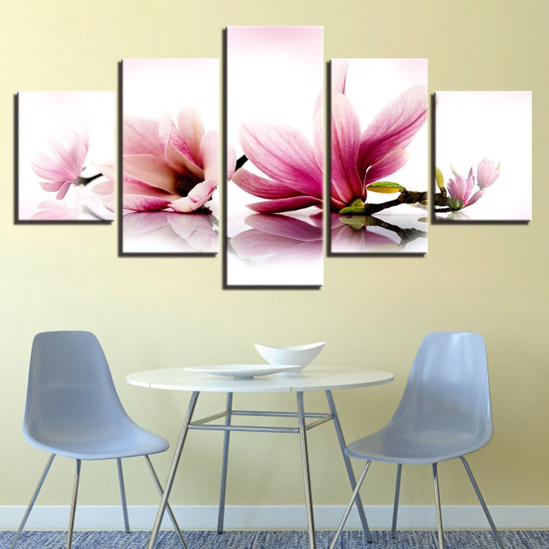 5 stk Hvit Rosa Ombre Blomst - Lerret Veggkunst Maleri | Skanto
