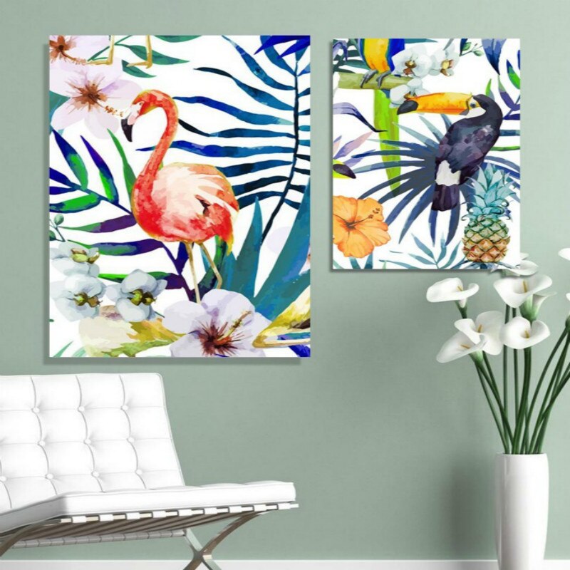 Fargerike blader blomster - lerret veggkunst maleri | Skanto